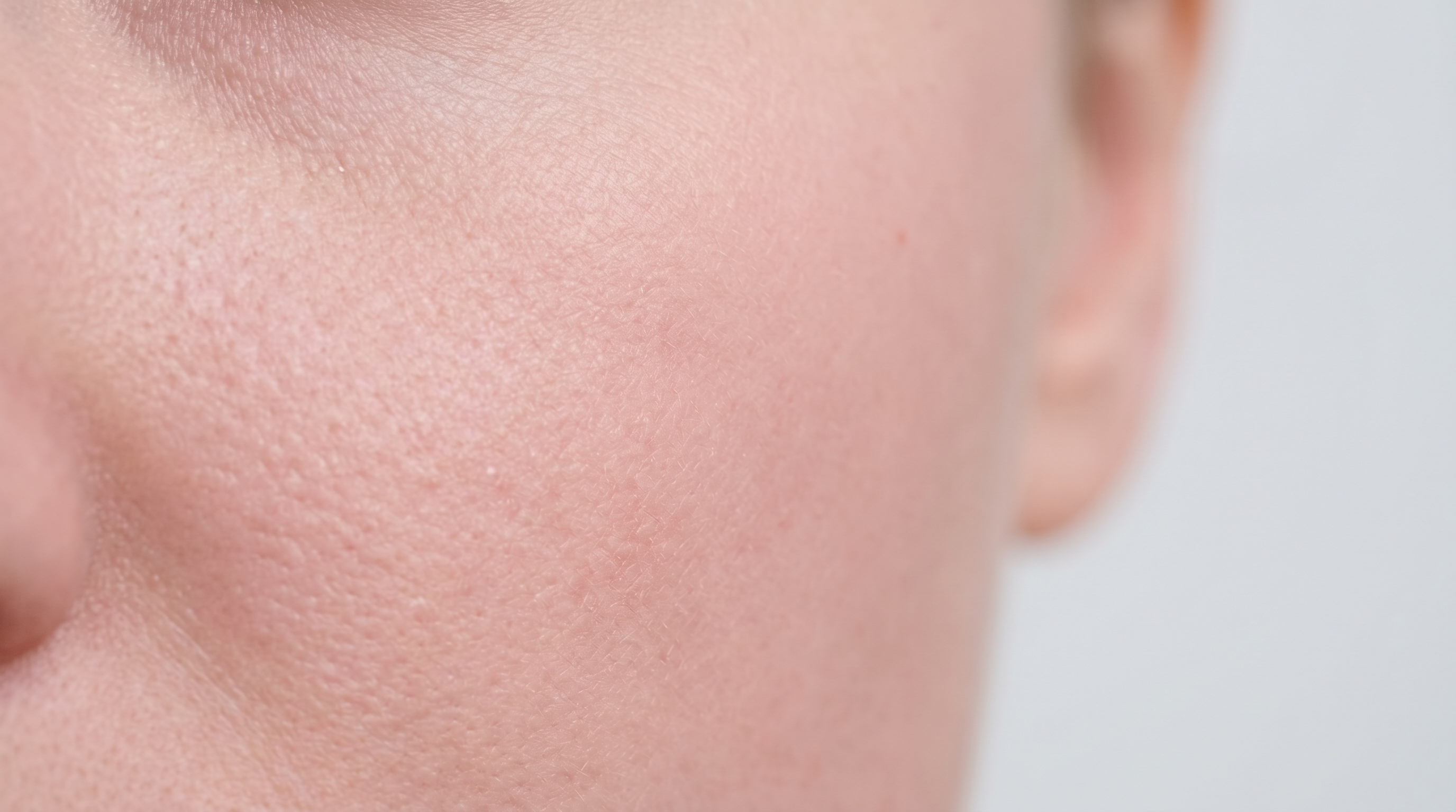 Primo piano di pelle post-procedura con lieve rossore uniforme, skincare clinica Remodermis