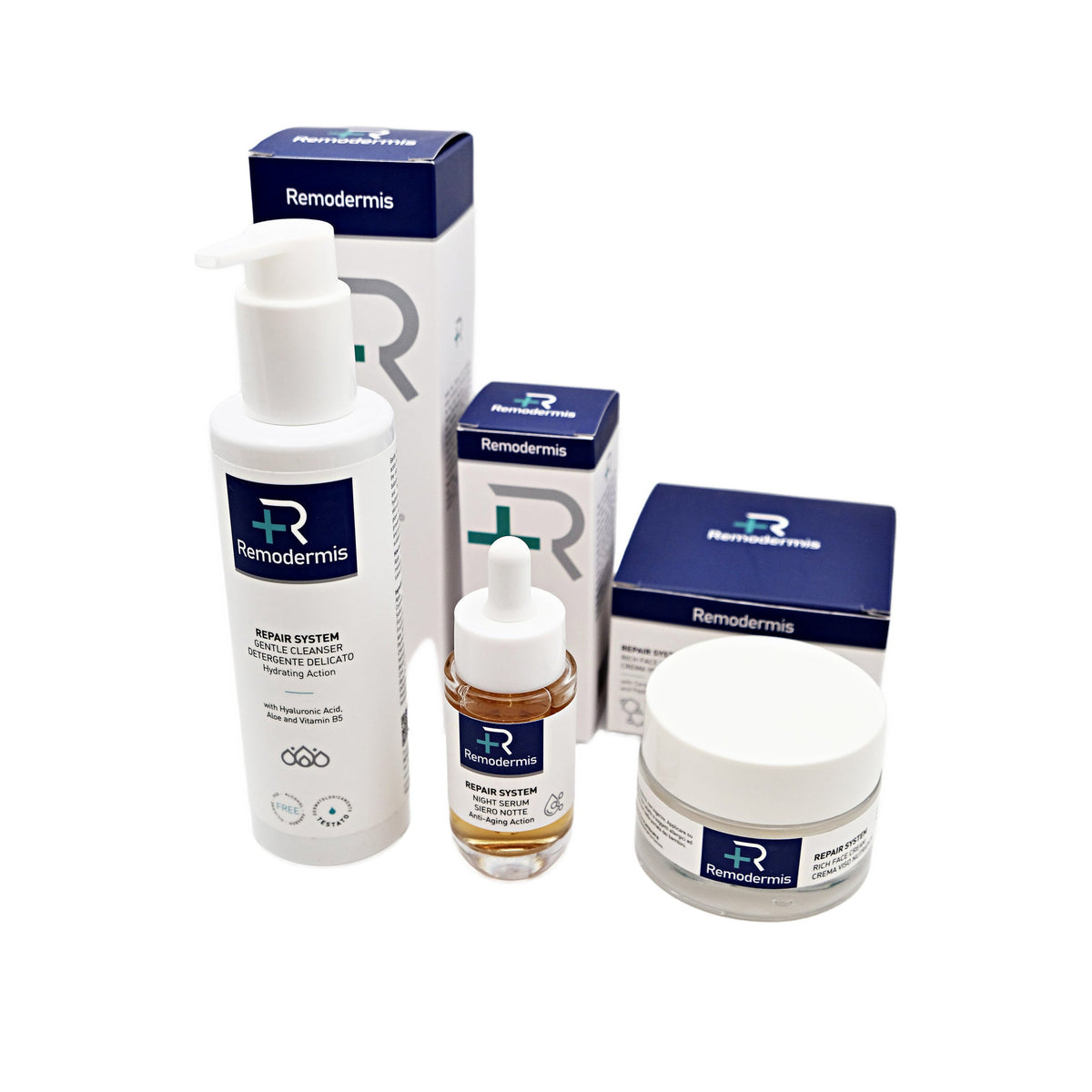Protocollo Completo Remodermis: Gentle Cleanser, Night Serum e Rich Face Cream con astucci